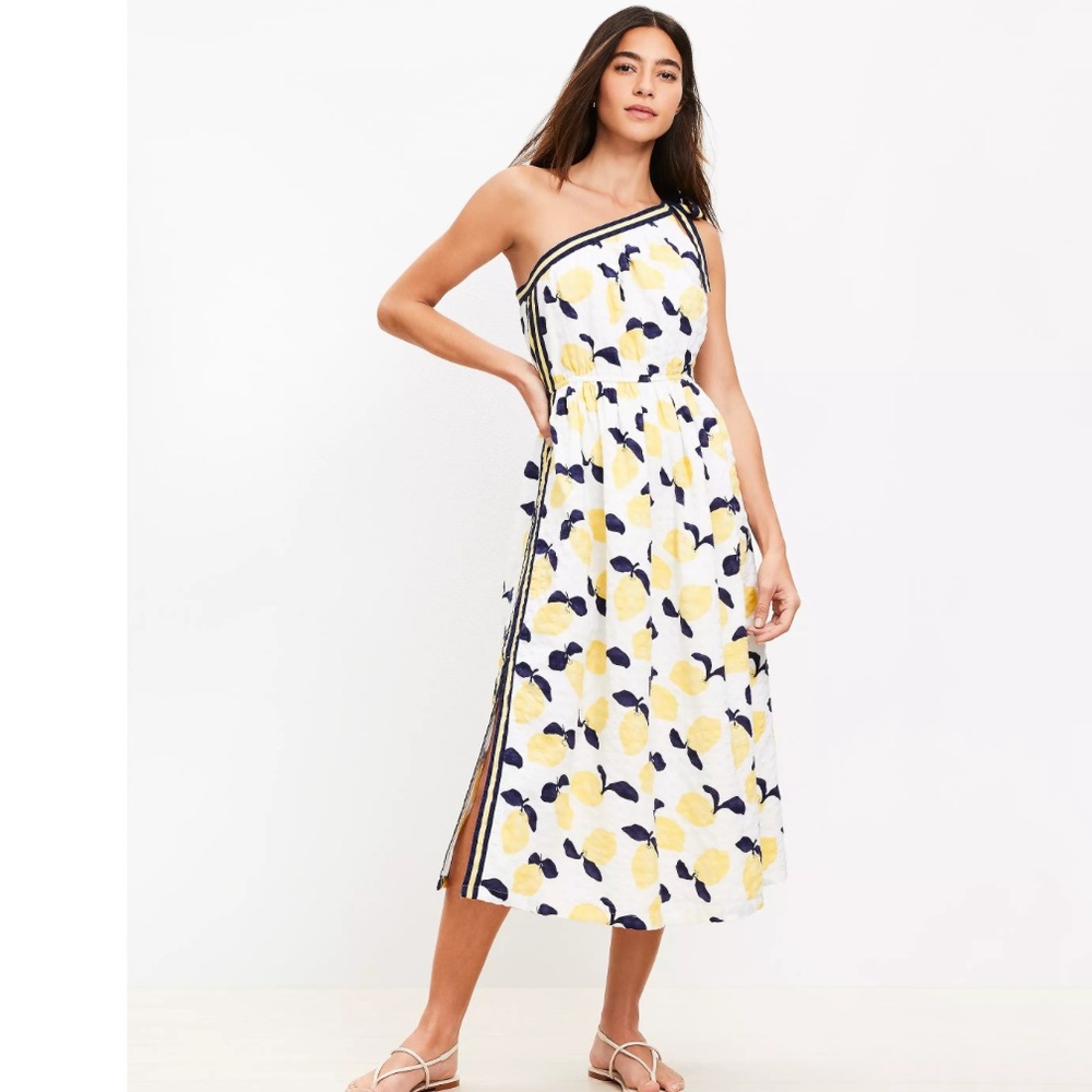 LOFT Yellow and Navy Lemon-patterned  Dress